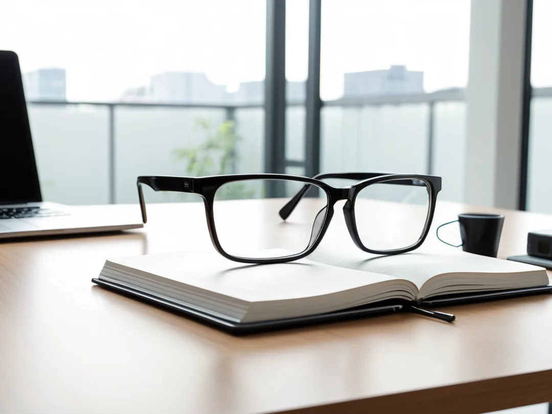 Lunettes près d’un poste de travail numérique